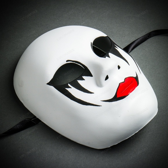 White Full Face Venetian Clown Joker Carnival Mask - Picture 3 of 4